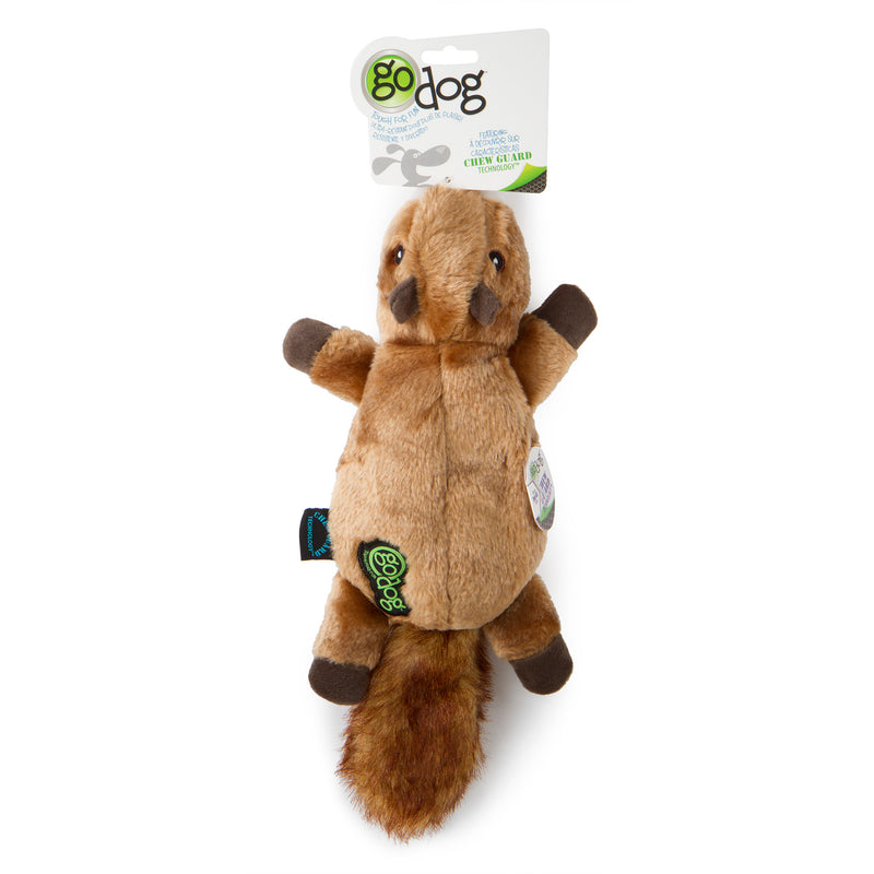 goDog Flatz Squirrel Squeaky Plush Flattie Dog Toy, Chew Guard Technology, Brown