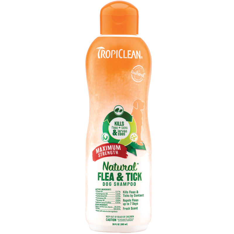 TropiClean Natural* Flea & Tick Maximum Strength Shampoo for Dogs, 20oz