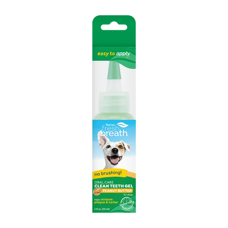 TropiClean Fresh Breath No Brushing Peanut Butter Flavor Clean Teeth Dental & Oral Care Gel for Dogs, 2oz