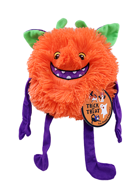 Trick or Treat Fuzzy Pumpkin Halloween Dog Toy