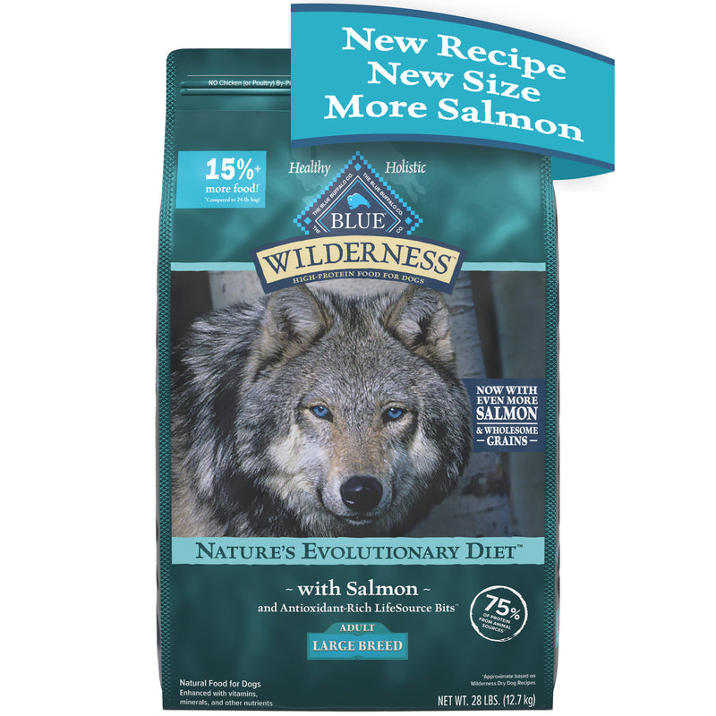 Blue Buffalo Wilderness High Protein Natural Large Breed Adult Dry Dog Food plus Wholesome Grains, Salmon 28 lb. bag