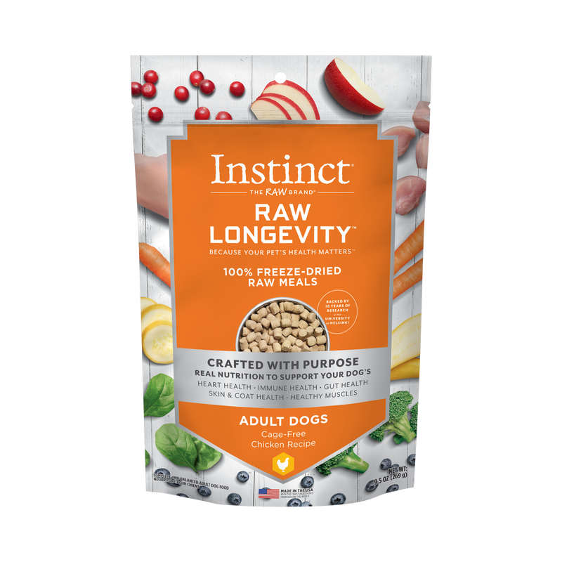 Instinct Raw Longevity Adult Freeze-Dried Chicken Bites Dog Food, 9.5 oz. Bag