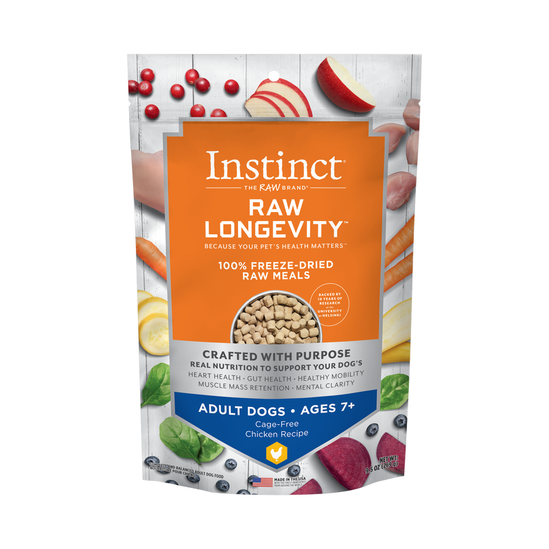 Instinct Raw Longevity Adult Ages 7+ Freeze-Dried Chicken Bites Dog Food, 9.5 oz. Bag