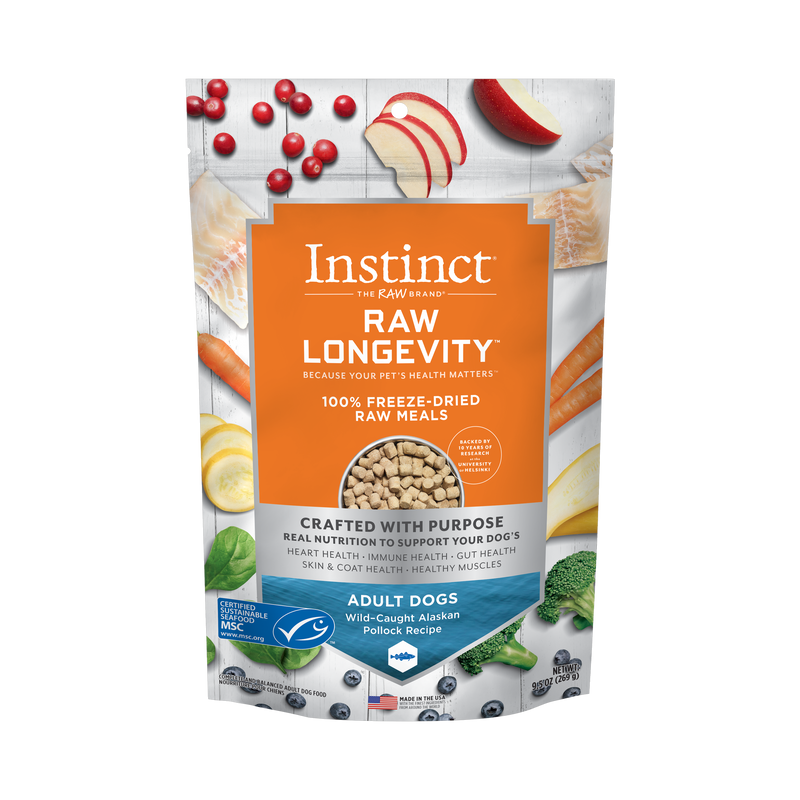 Instinct Raw Longevity Adult Freeze Dried Pollock Bites Dog Food, 9.5 oz. Bag