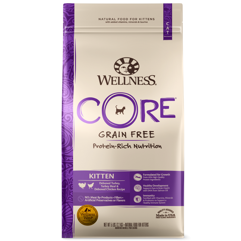 Wellness CORE Grain Free Natural Kitten Health Turkey, Turkey Meal and Chicken Recipe Dry Cat Food