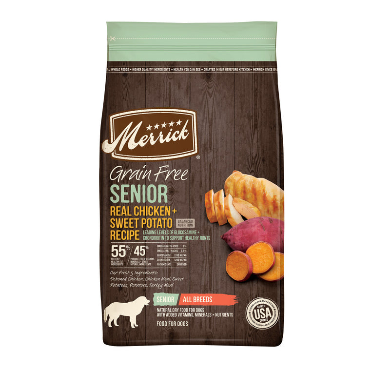 Merrick Senior Dry Dog Food Real Chicken & Sweet Potato Grain Free Dog Food Recipe