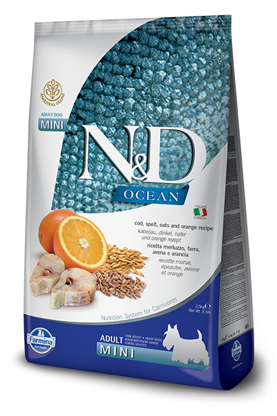 Farmina Ocean N&D Natural & Delicious Ancestral Grain Mini Adult Cod, Spelt, Oats & Orange Dry Dog Food