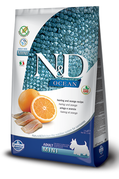 Farmina Ocean N&D Natural & Delicious Grain Free Mini Adult Herring & Orange Dry Dog Food